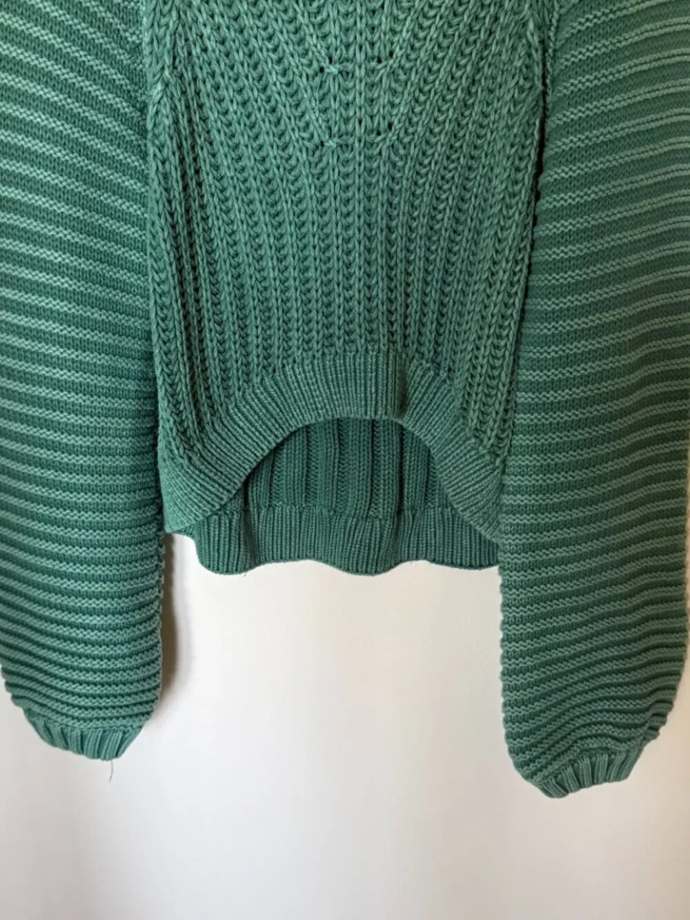 Free People Sweetheart Botany Green Chunky Knit Mock Neck Oversized Sweater L